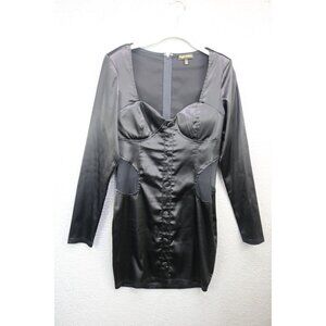 Kaylee Kollection Long Sleeve Black Satin Cut-Out Dress-Large-Whimsigoth-Goth